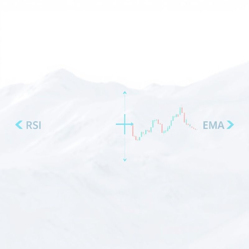 Diagram poteka strategije z RSI in EMA indikatorji, povezanimi z indigo puščicami